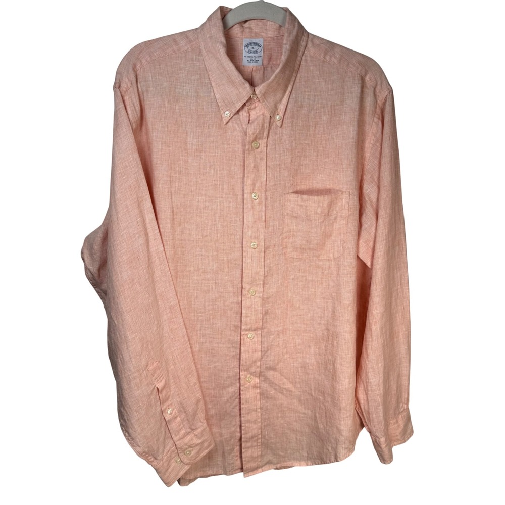 Brooks Brothers Mens XL Slim Fit All Irish Linen Button Down Shirt Peach Orange